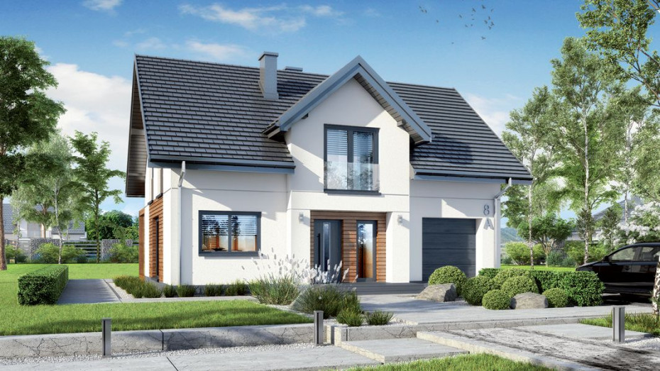 Komfortowy dom z efektowną lukarną frontową z kolekcji ARCHON+