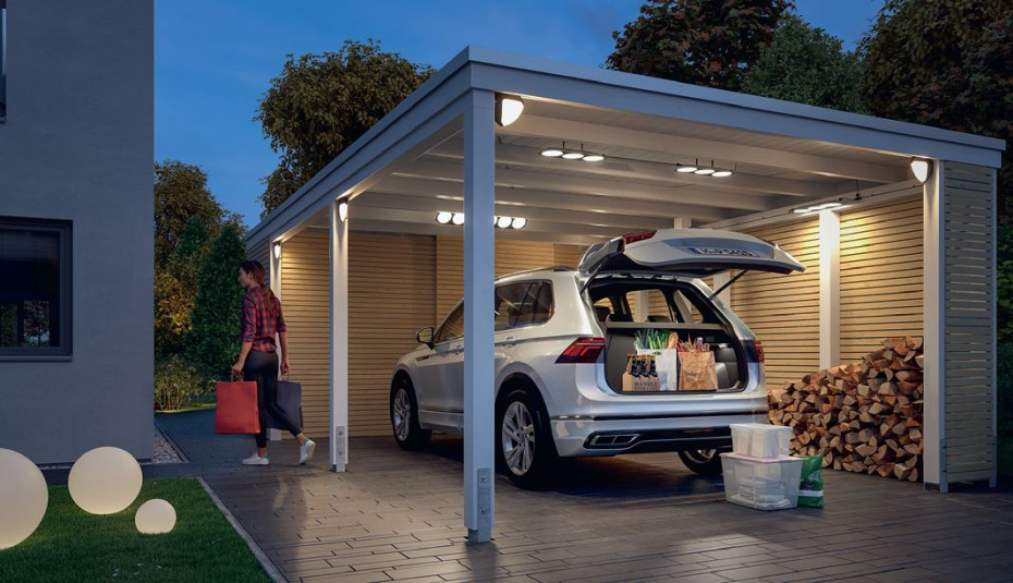 PARK + LIGHT marki PAULMANN - innowacyjny system oświetleniowy 12 V do garaży, wiat samochodowych, altan i tarasów