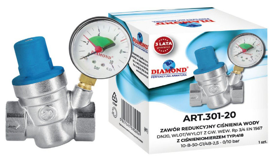 Zawór redukcyjny ciśnienia wody z ciśnieniomierzem - ART.301