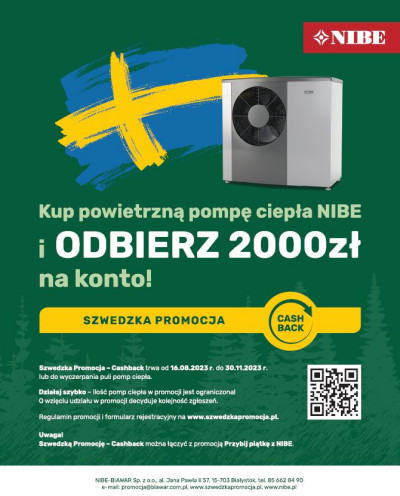 Odbierz 2000 zł zwrotu na pompę ciepła szwedzkiej marki NIBE! Trwa "Szwedzka Promocja - Cashback"
