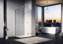 ANNEA - eleganckie kabiny bezramowe w szczotkowanym złocie