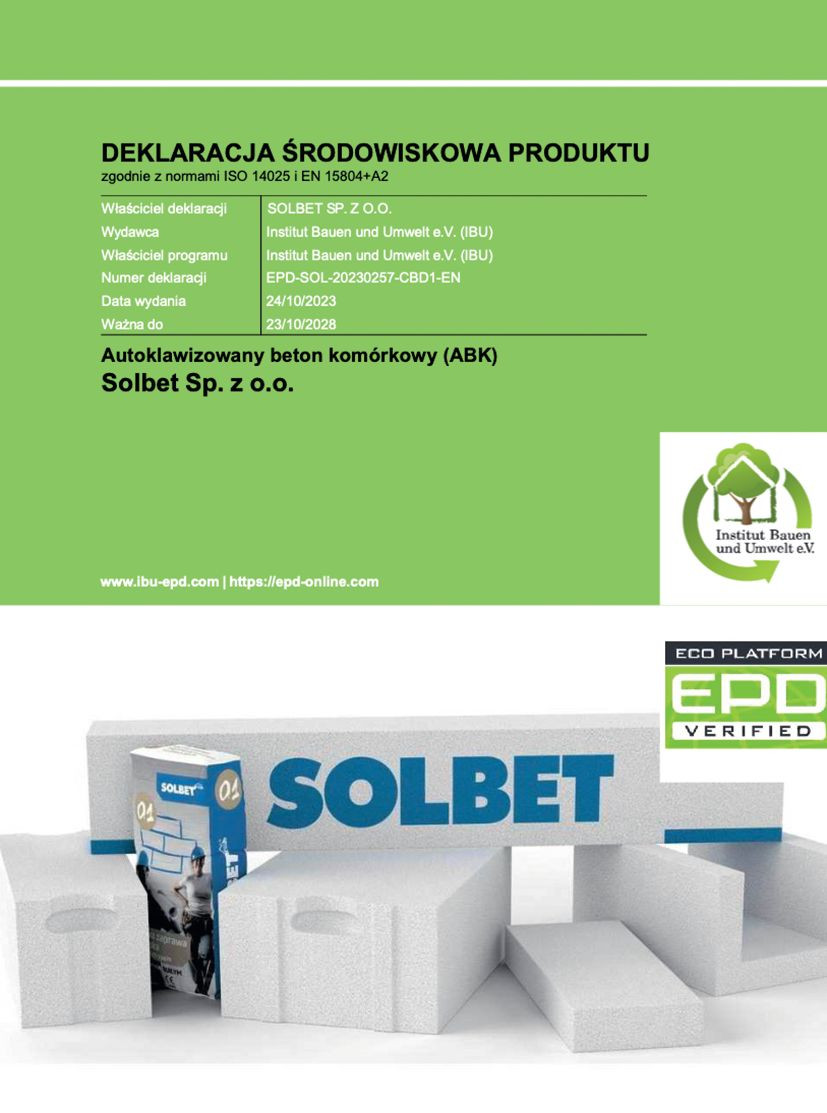 SOLBET - Deklaracja Środowiskowa Produktu (EPD)