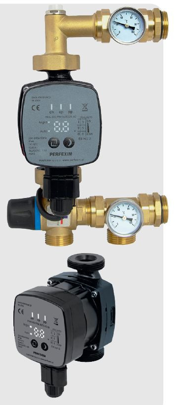 Zespół mieszający do ogrzewania podłogowego z pompą i zaworem trójdrożnym do belek rozdzielaczy