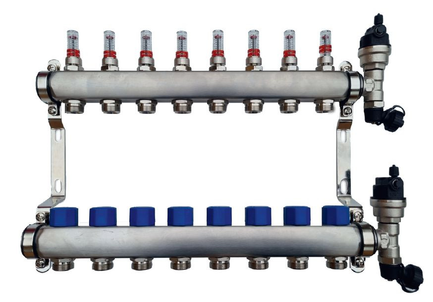 Rozdzielacz podłogowy stal nierdzewna 1 [IN 473] z przepływomierzami i wkładkami M30 × 1,50 GAT. AISI 304