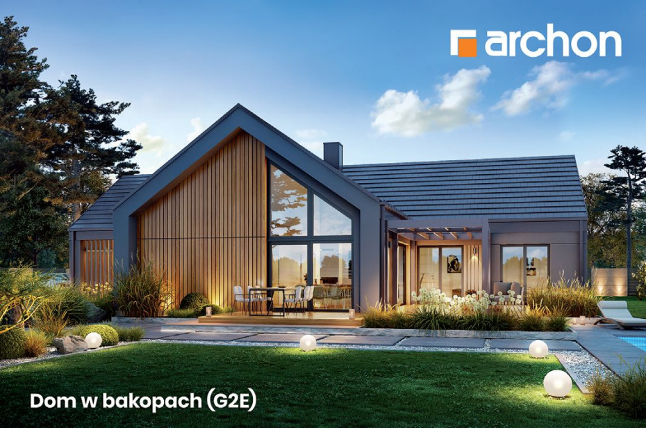 Nowoczesna parterówka ~130 m² z wysokim salonem, 3 sypialniami, gabinetem i dużym garażem - zobacz projekt ARCHON+